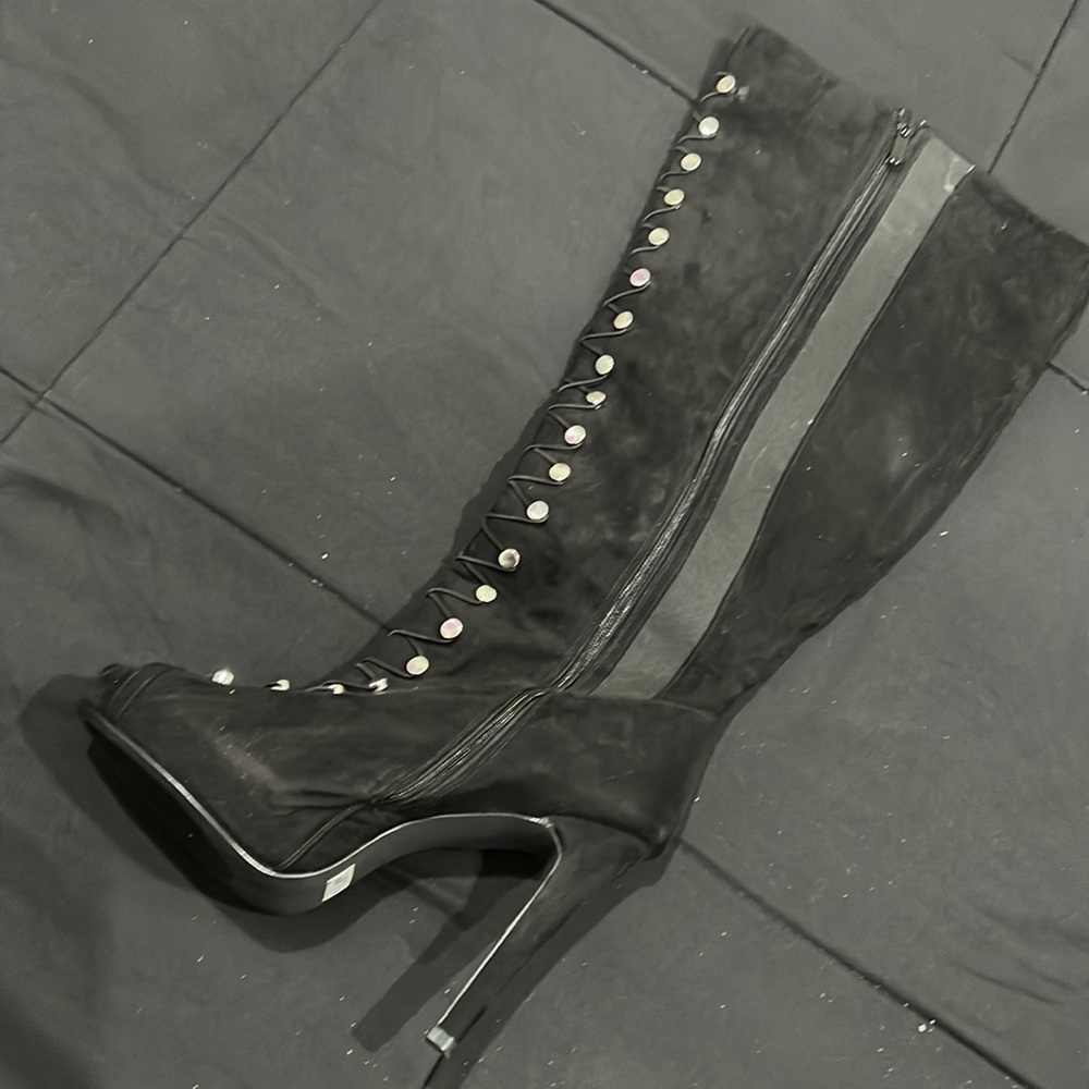 Peep toe knee high boots